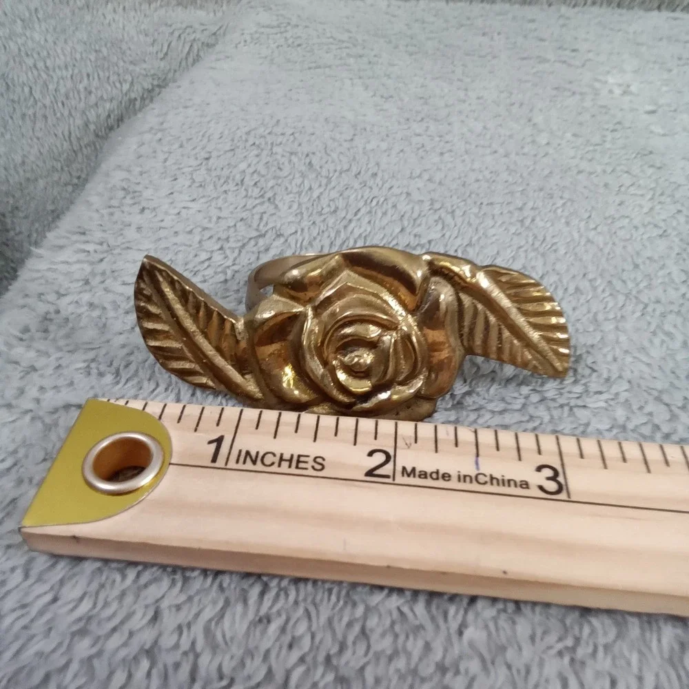 Vintage Brass Rose Napkin Rings Set of‎ 3 Gold Tone Floral Leaf Table Decor